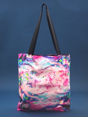 Tote Bag front with abstract painting design of Puerto Rico