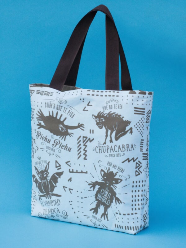 Tote Bag side view with Legends of Puerto Rico design