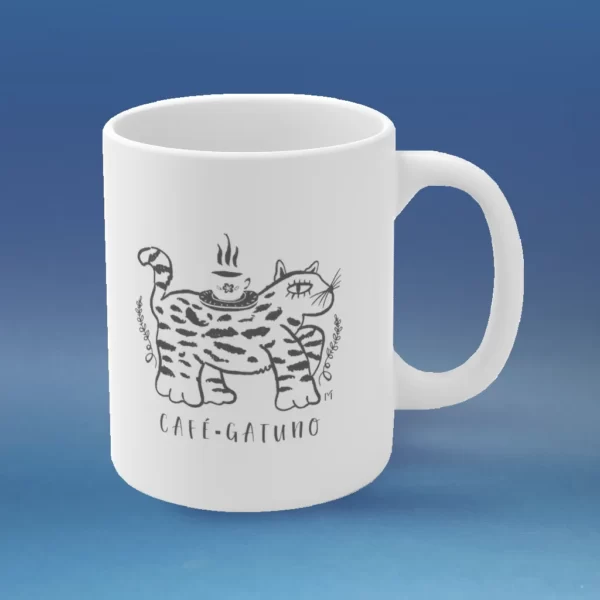 Gigantic Cat carrying coffee mug Taza Café-Gatuno is a Big Cat with coffee mug for Coffee lovers and Cat lady mug
