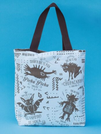 Tote Bag front view with Legends of Puerto Rico design